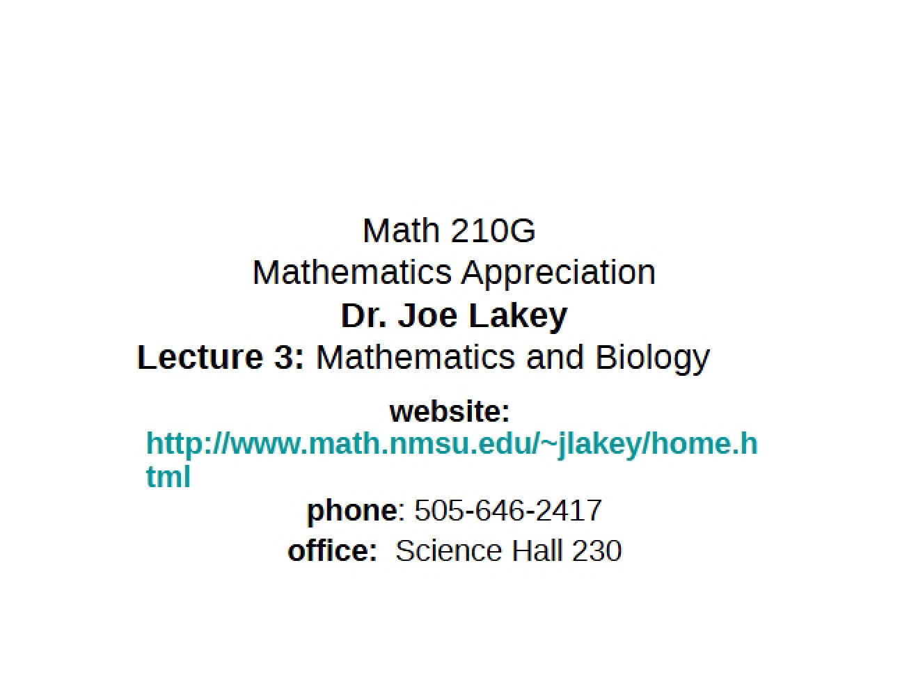 Lecture Notes for a Course in Mathematics Appreciation