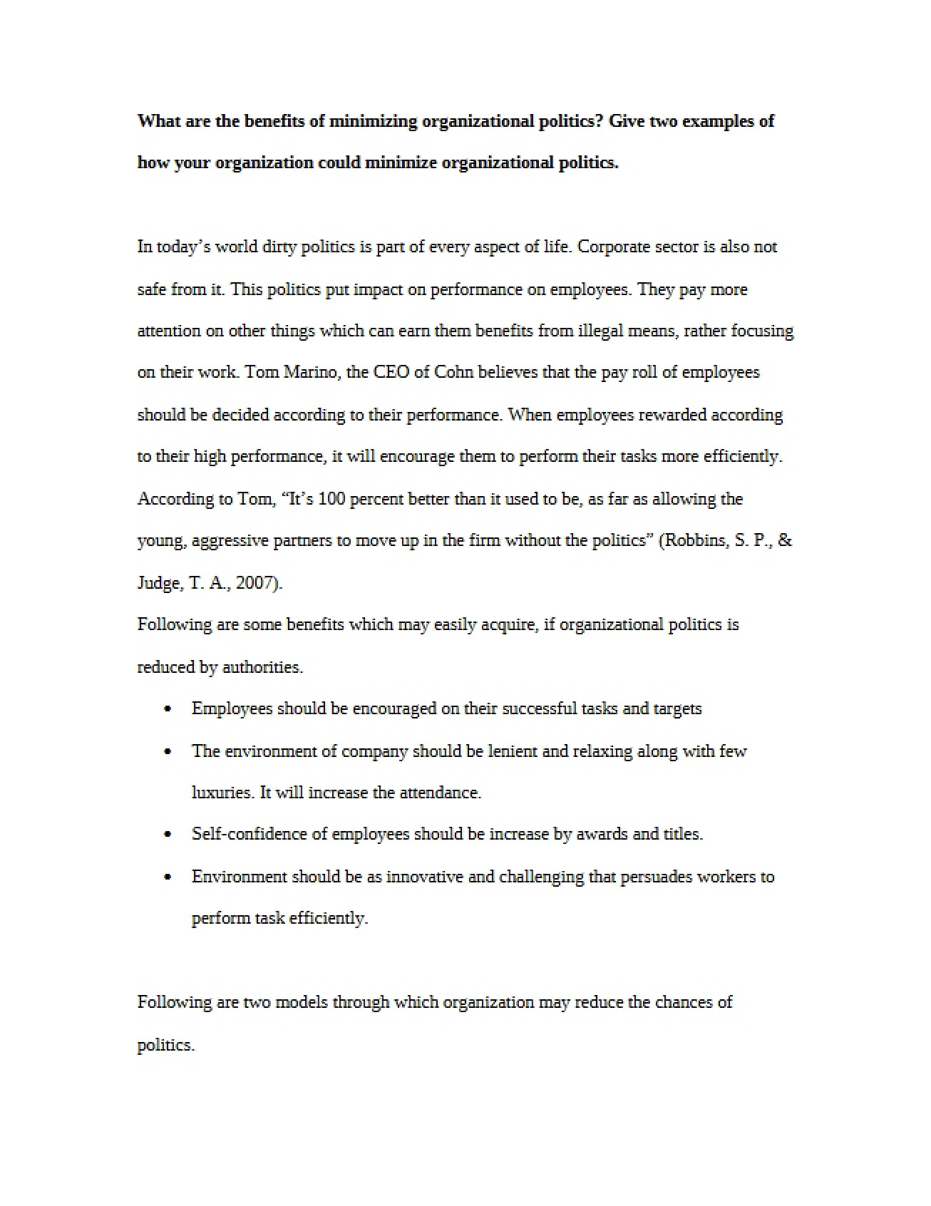 Minimizing Politics in Organizations