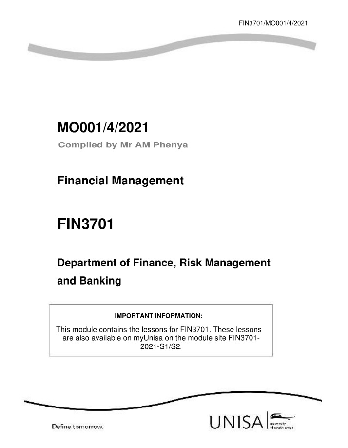 Learning Package, Scope, and Framework for Financial Management