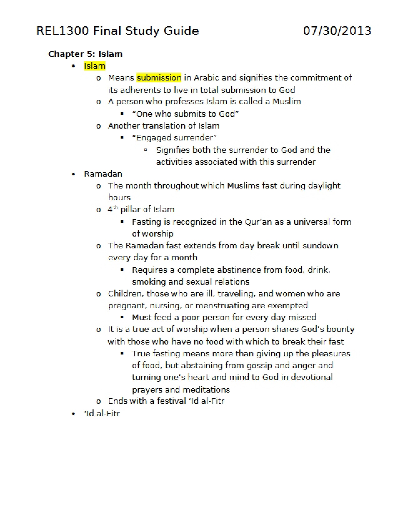 Chapter 5 on Islam