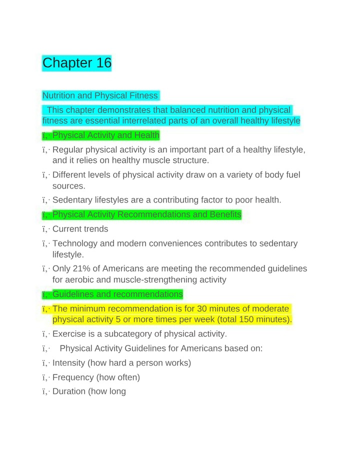 Nutrition and Physical Fitness - Chapter 16
