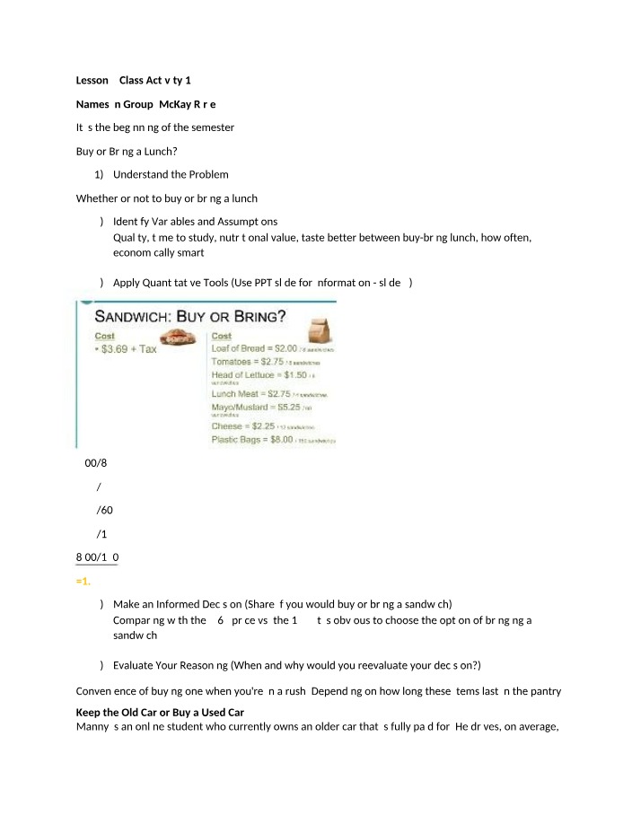 Buying vs Bringing Lunch - A Quantitative Analysis