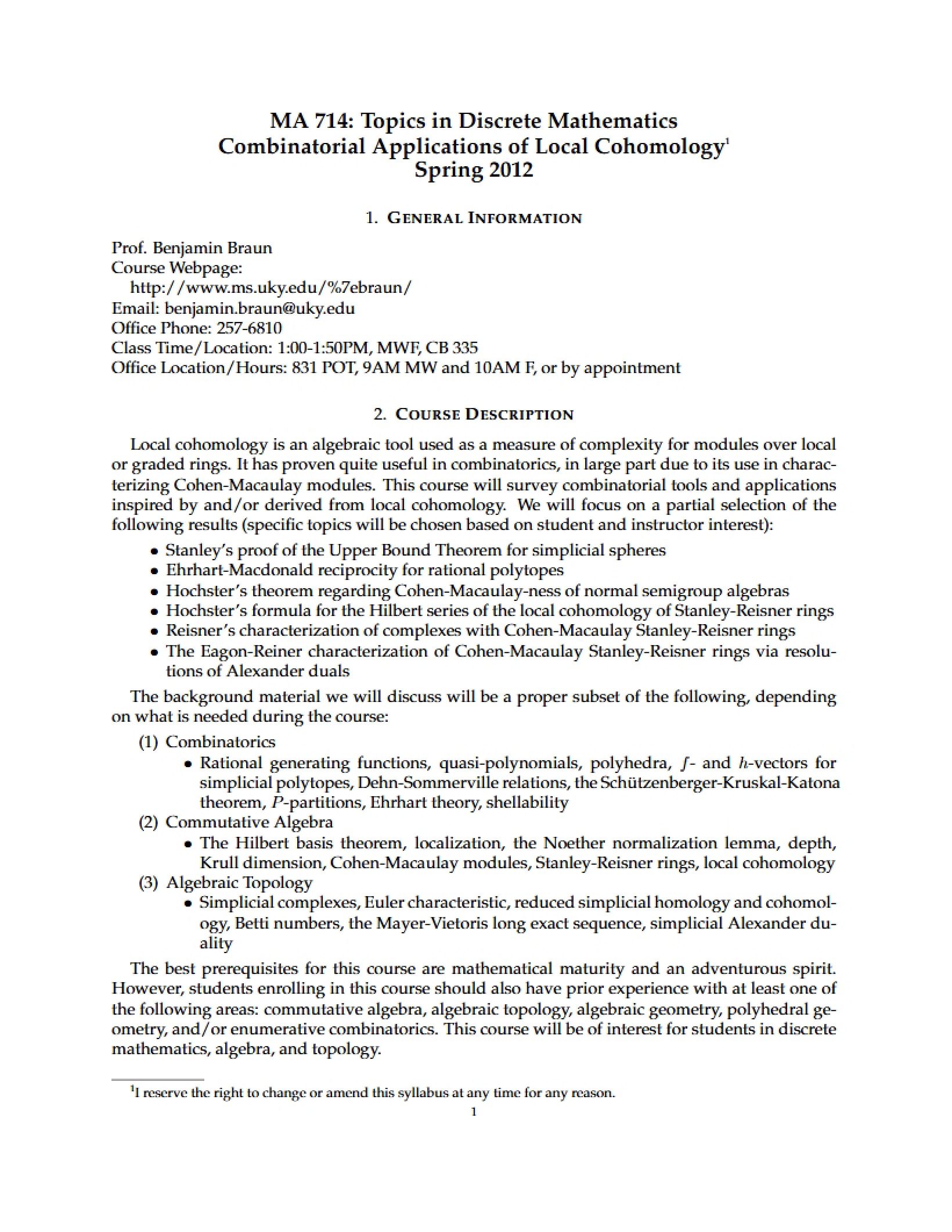 MA 714 Course Syllabus