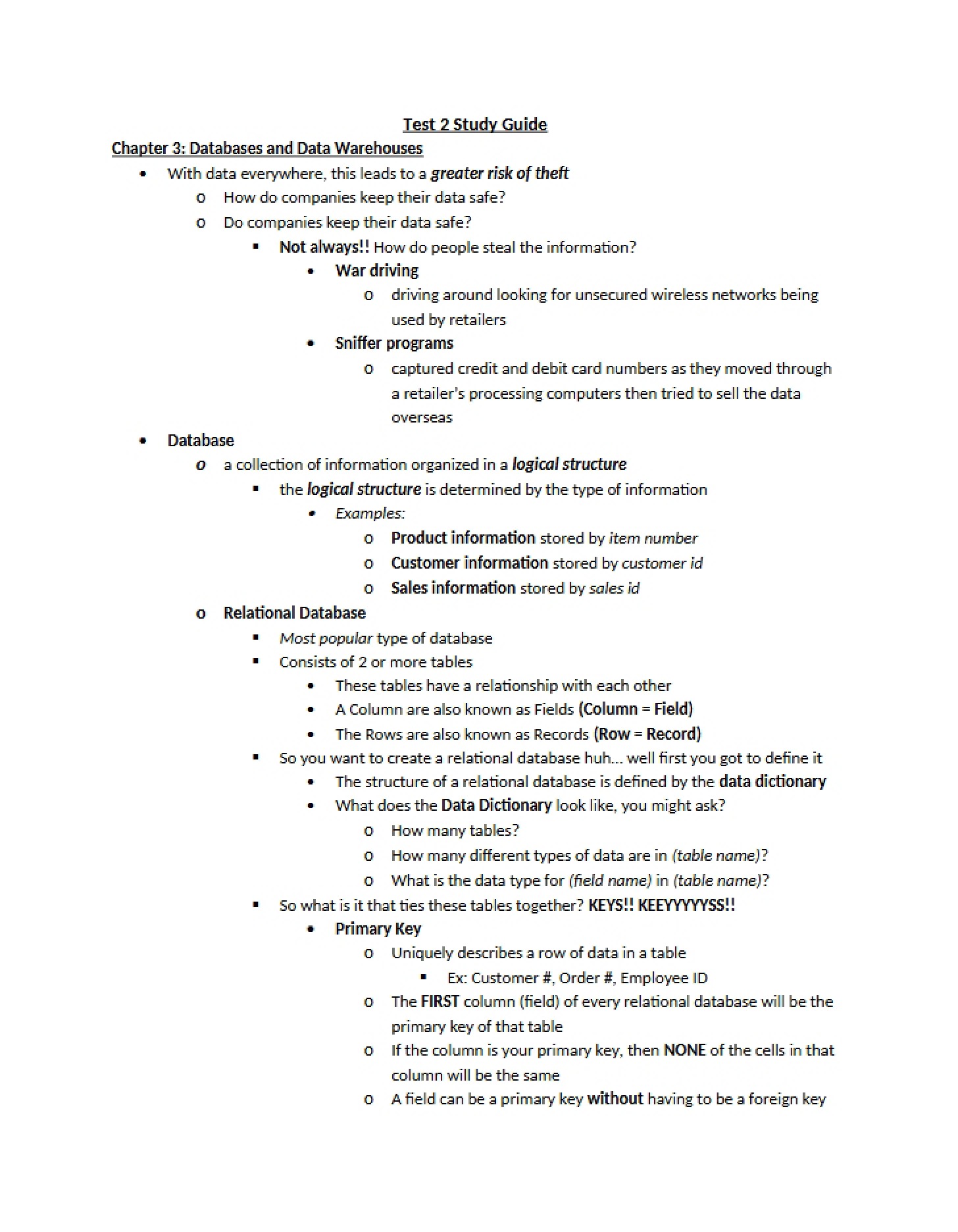 Database Systems and Warehousing Chapter 3