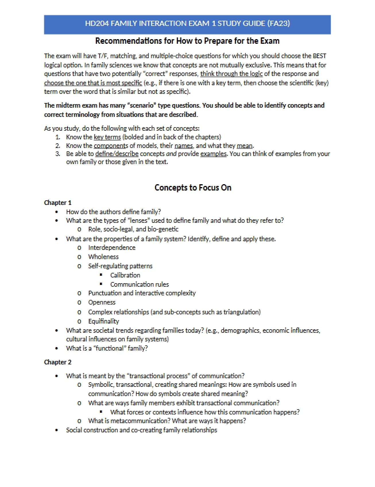 Guide for Exam 1