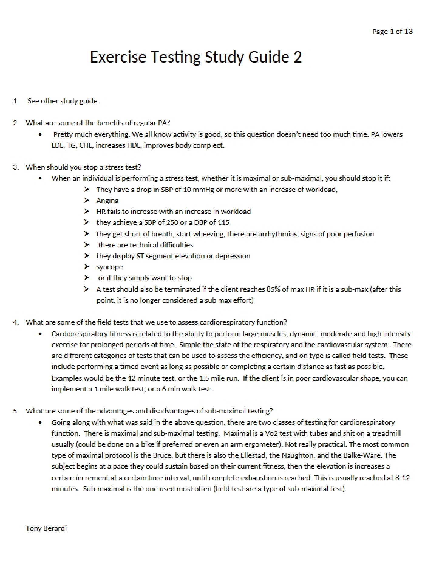 Second Guide Exercise Testing