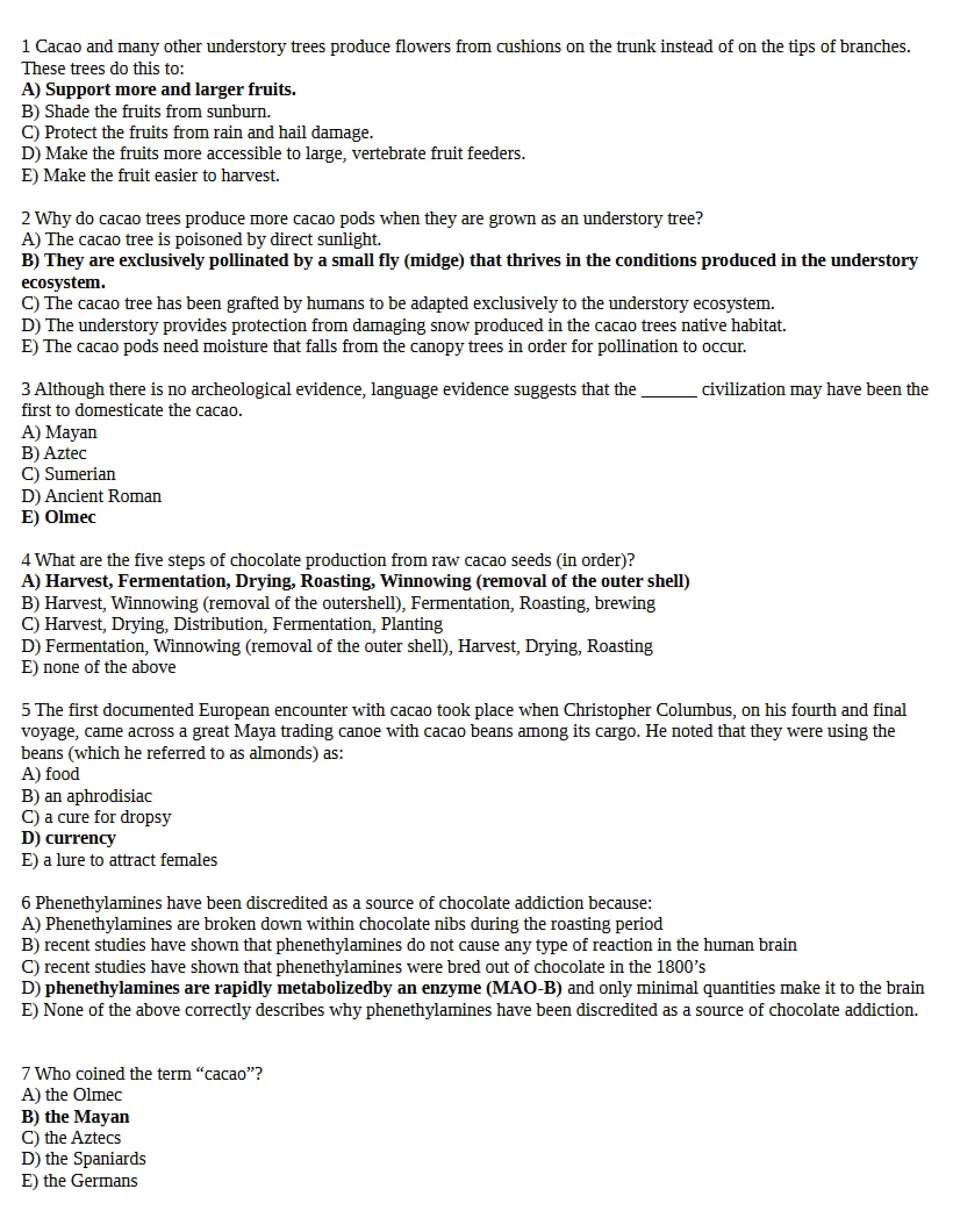 Practice Test for Exam Three