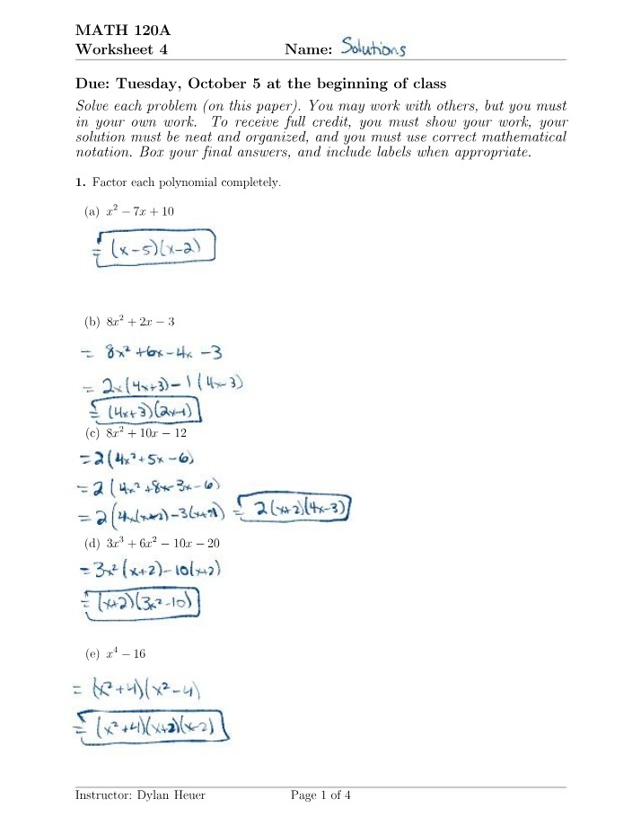 Polynomial Factoring Worksheet