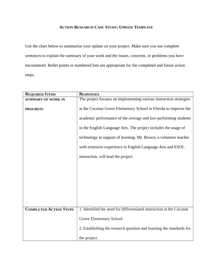 Action Research Case Study at Coconut Grove Elementary