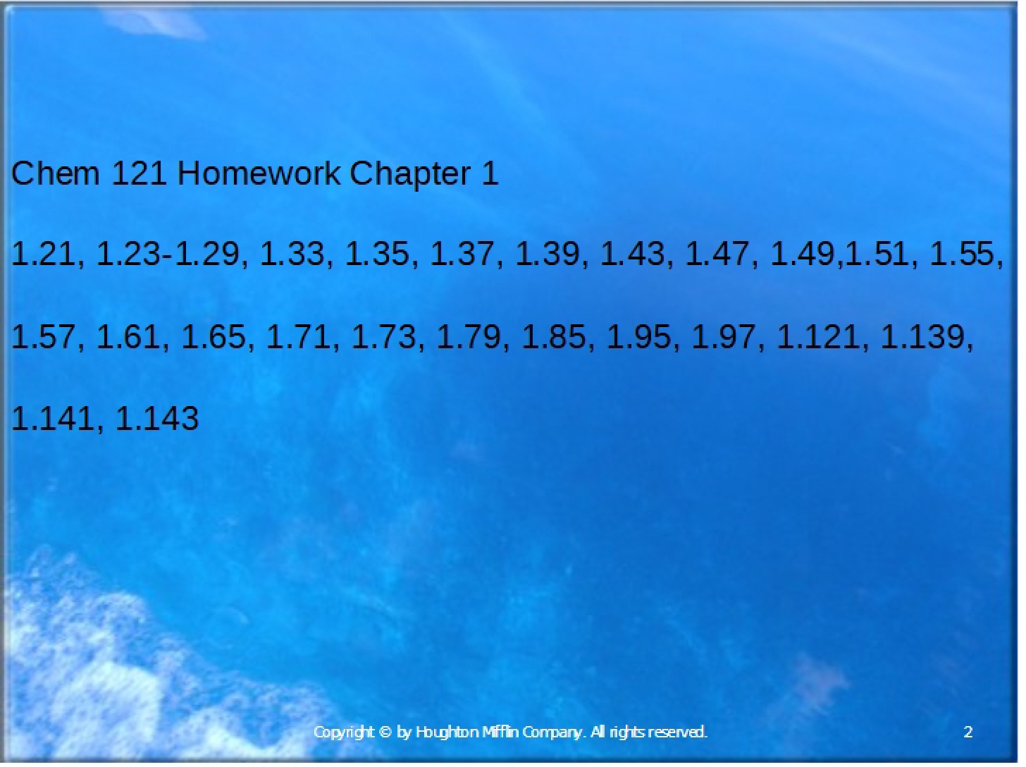Homework for Chem 121