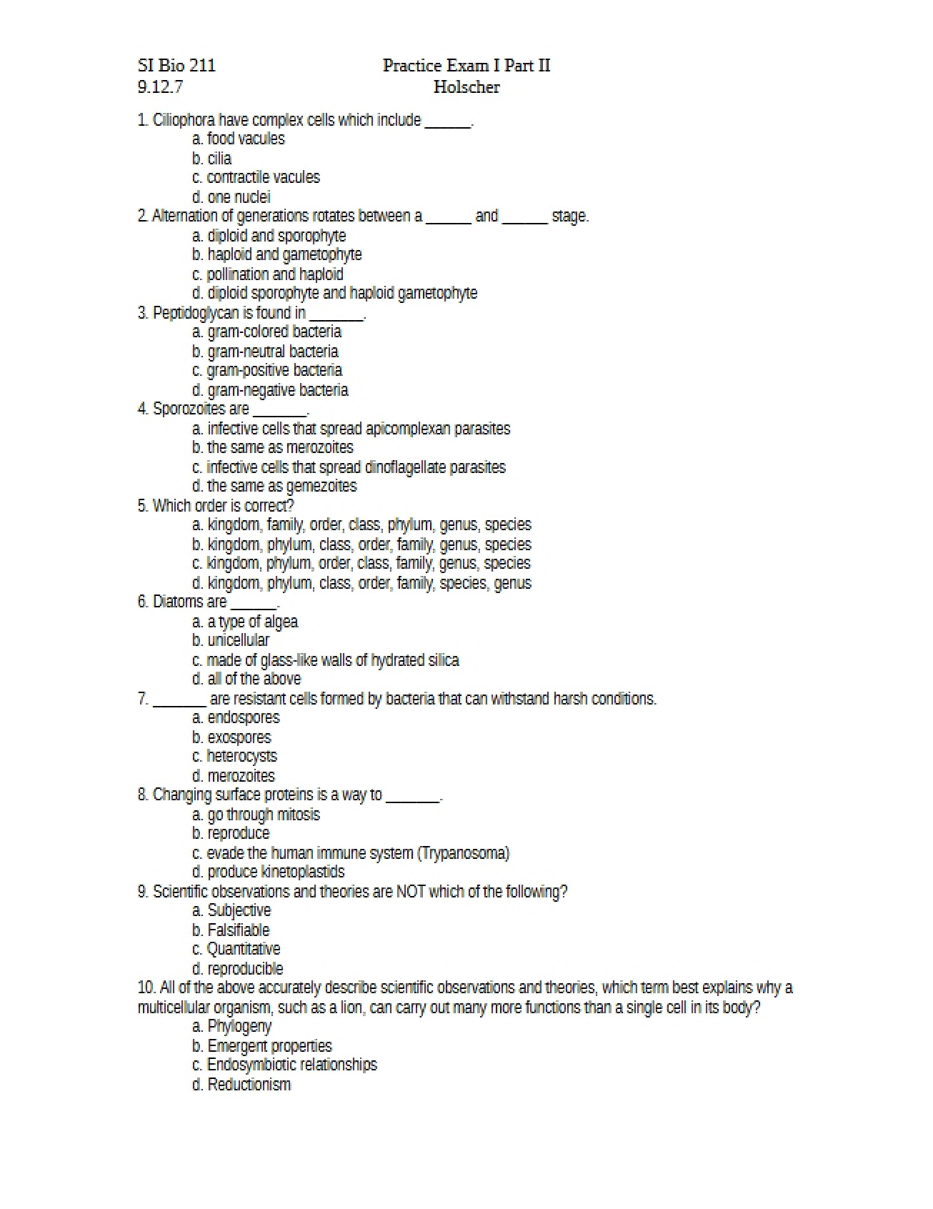 Part Two of the First Practice Examination