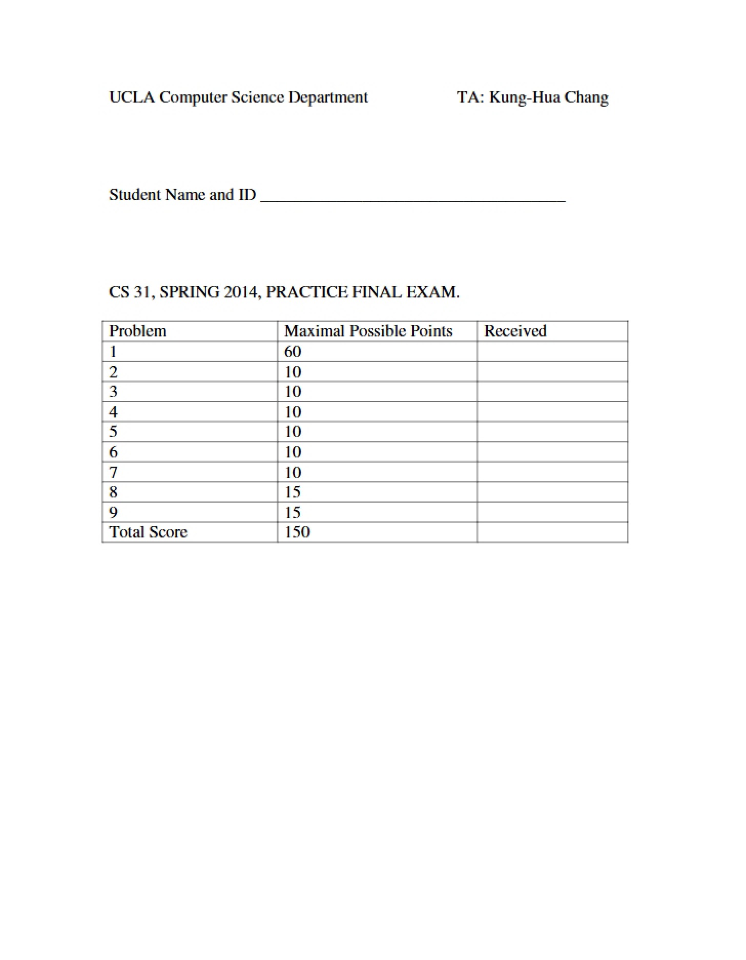 Answer to Practice Final