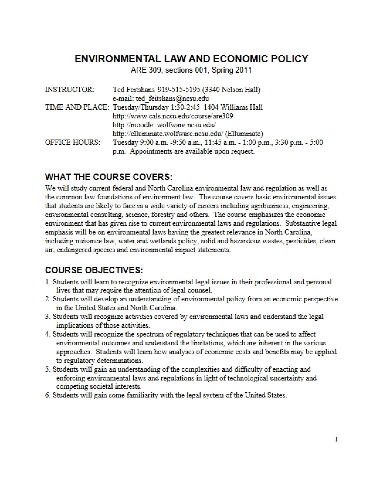 Env Law & Econ Policy Syllabus