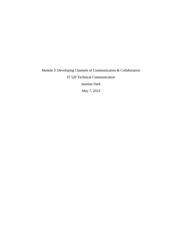 Module 3 - Channels of Collaboration and Communication
