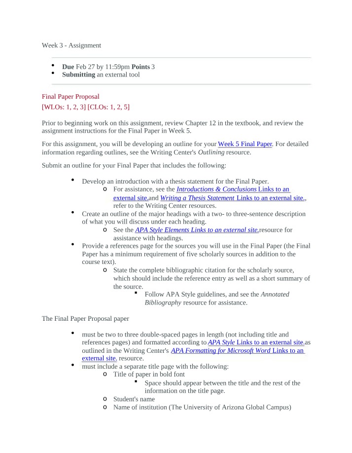 Writing Center Guide for Final Paper Outlines