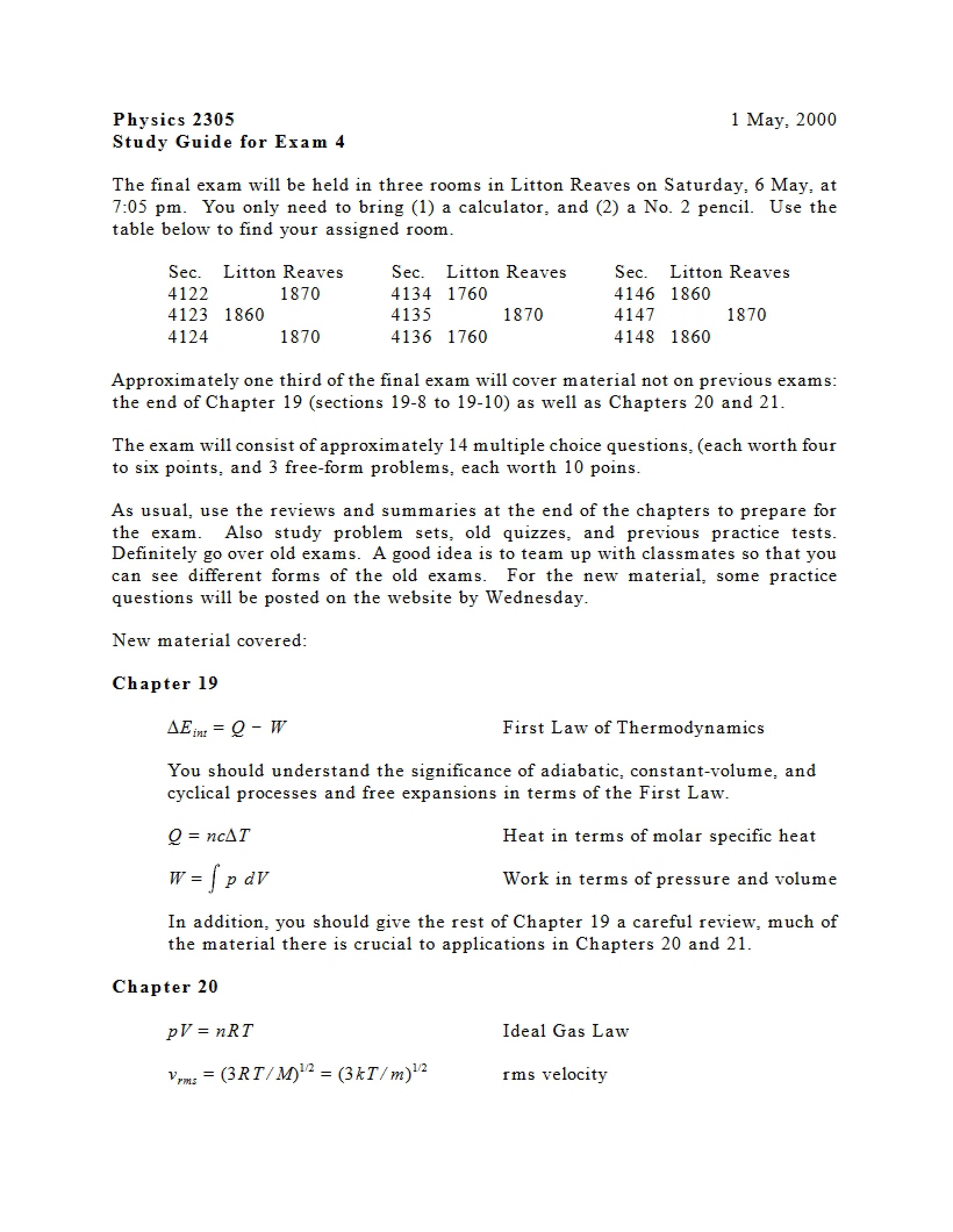 Fourth Exam Study Guide