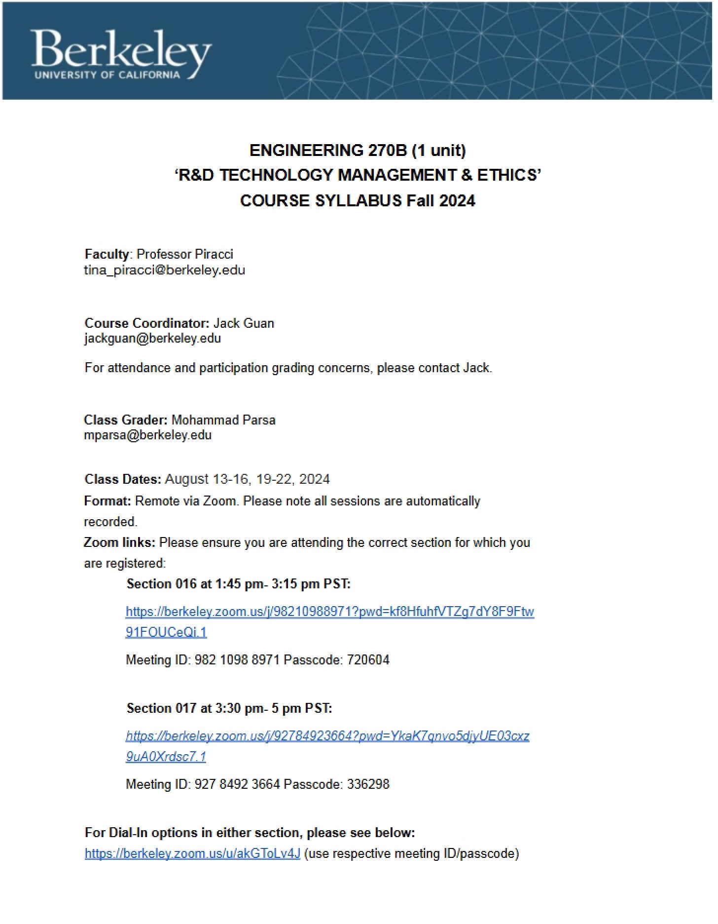 Class Schedule and Rules