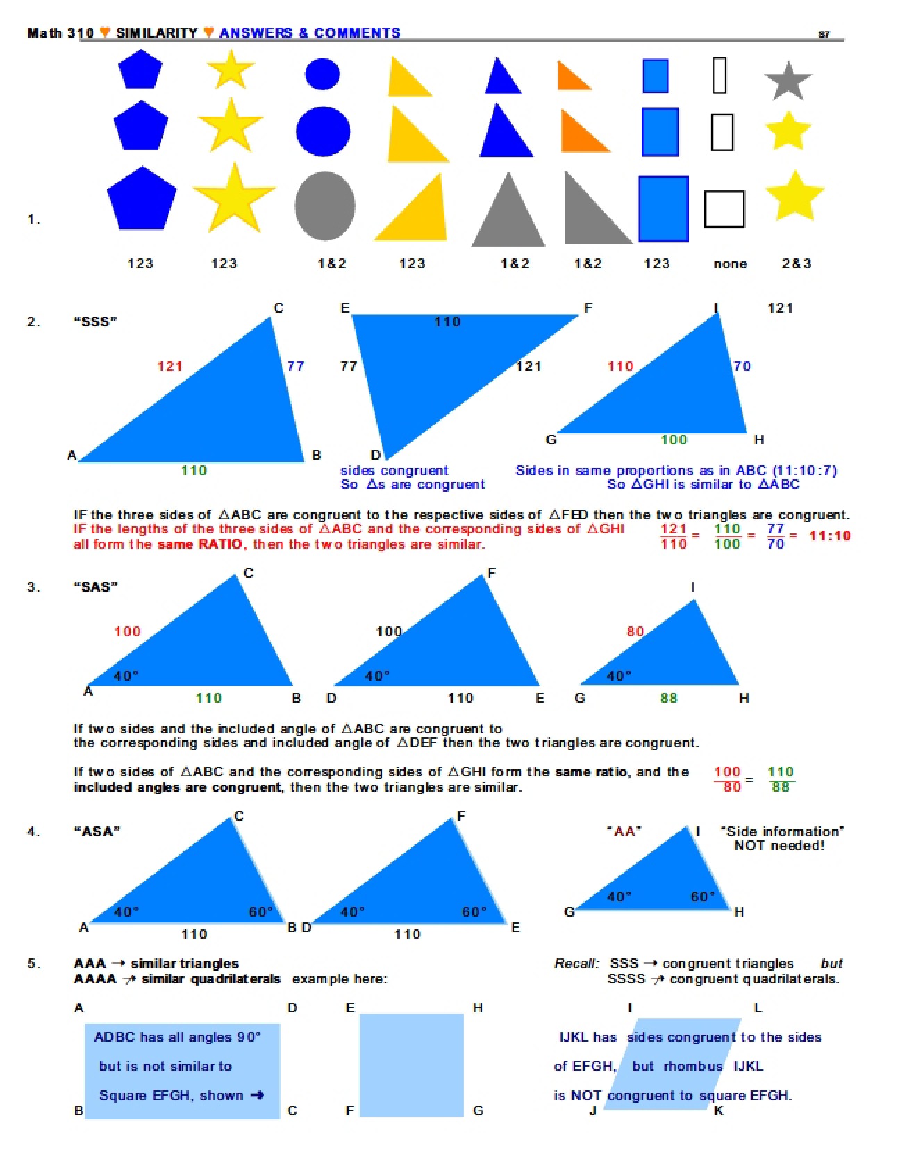 Solutions and Comments for Geometry Problems