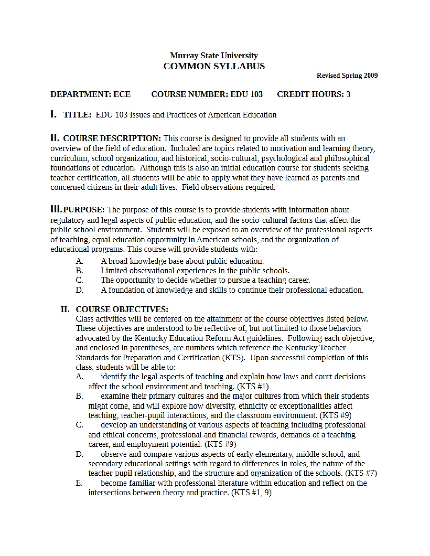 Syllabus - EDU 103