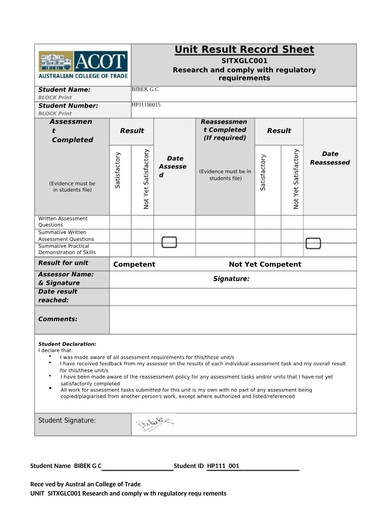 Workbook for Learners - Research and Comply with Regulatory Requirements