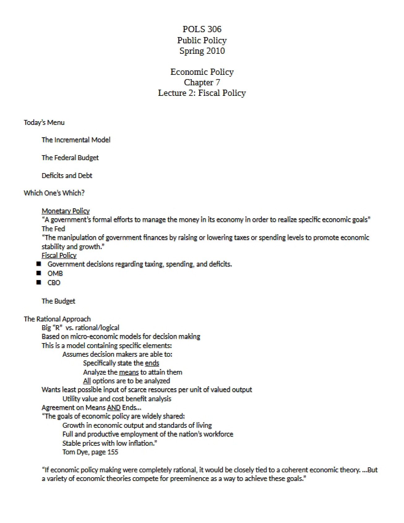 Public Policy Lecture Notes