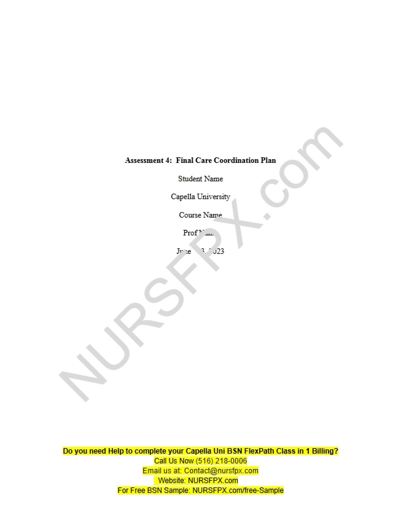 Care Coordination Final Plan (Assessment 4) - NURS FPX 4050