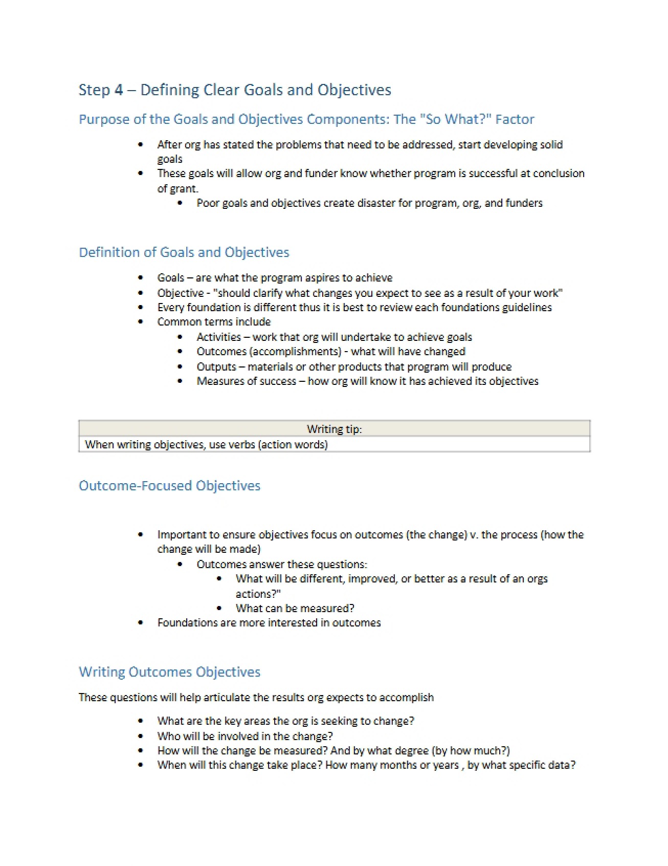 Goal Setting for Proposals