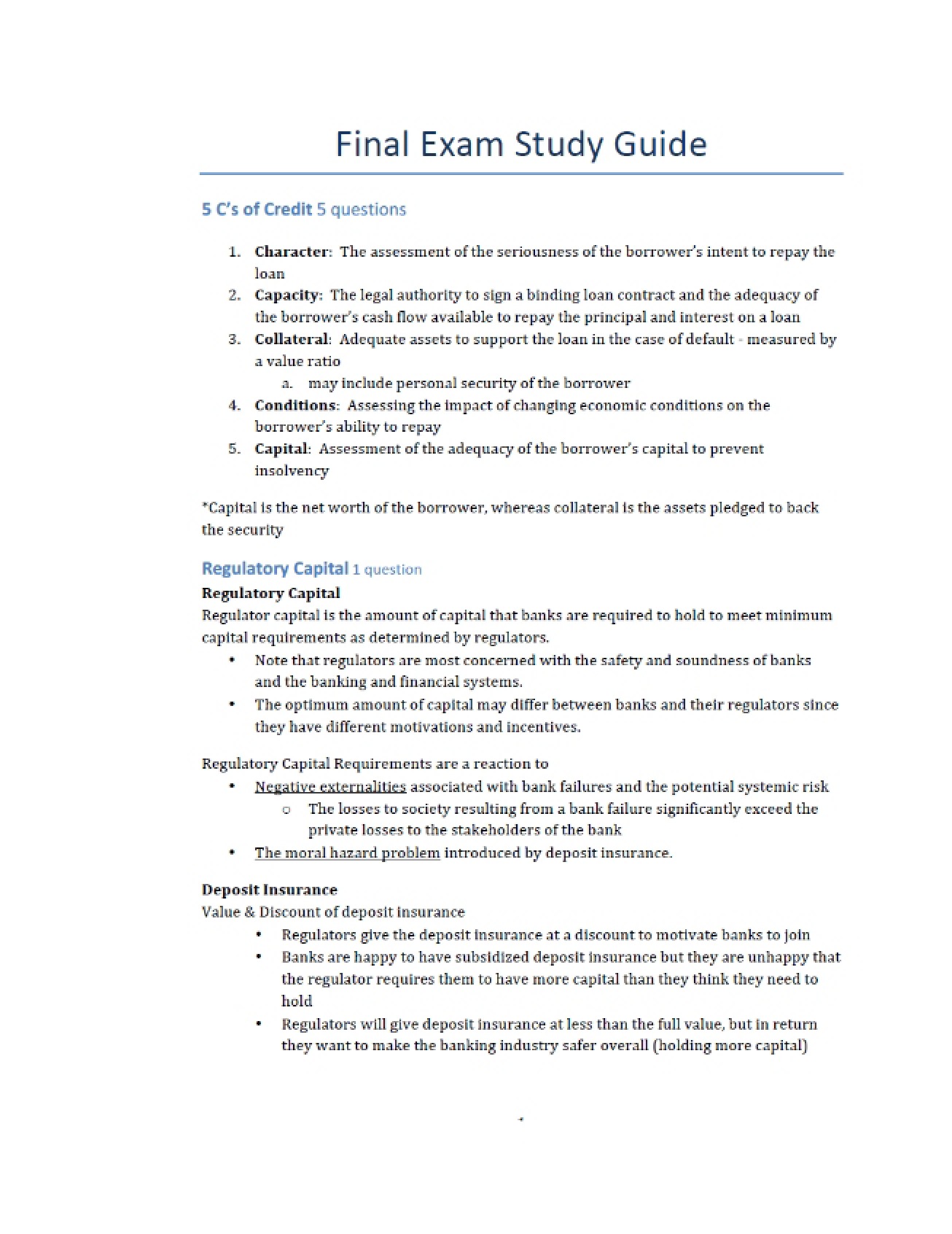 Course Study Guide for Bank Administration