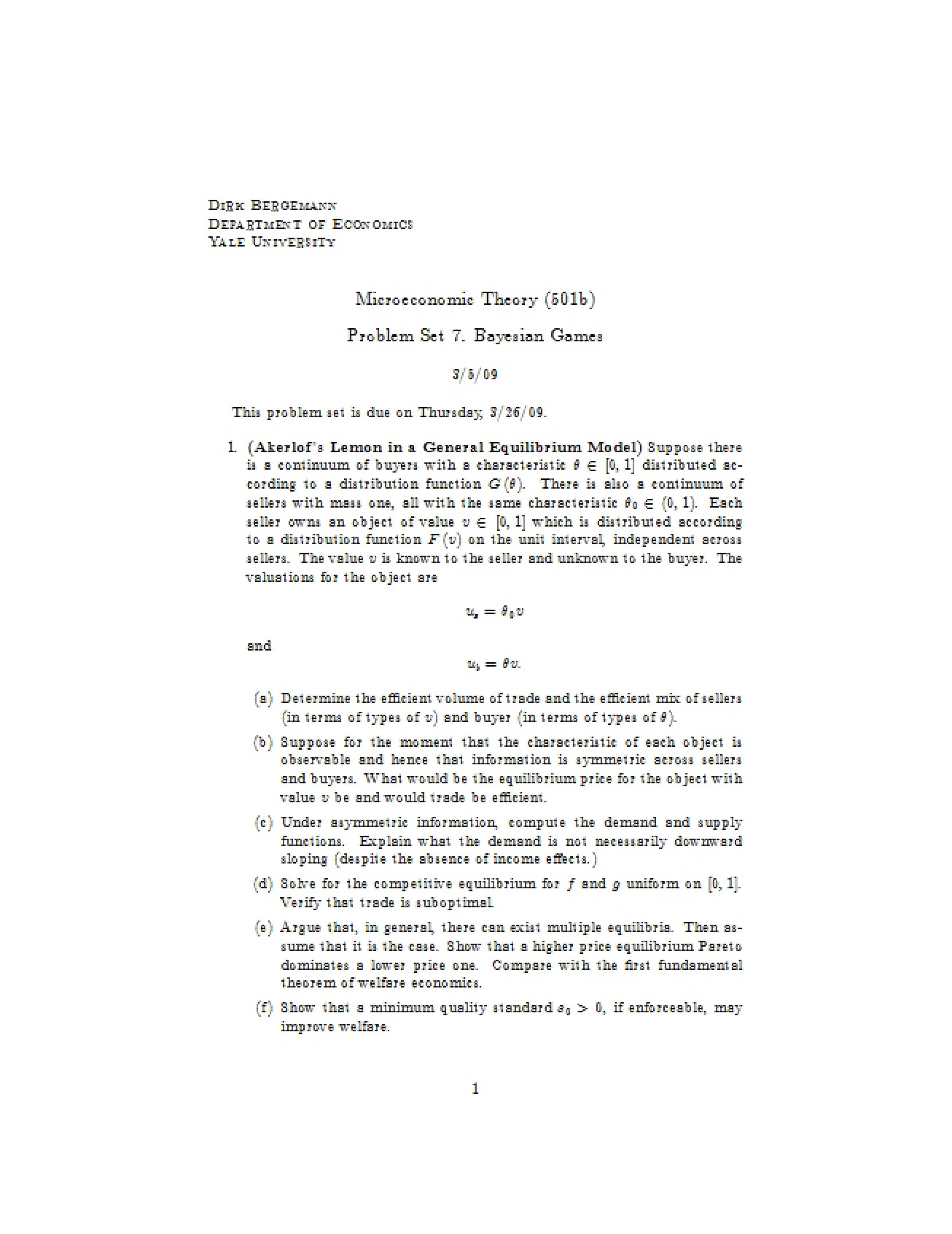 Seventh Problem Set