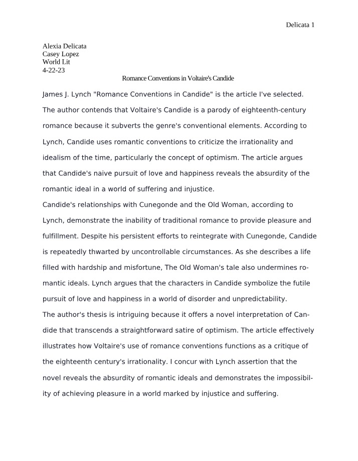Voltaire's Candide - A Critique of Romance Conventions