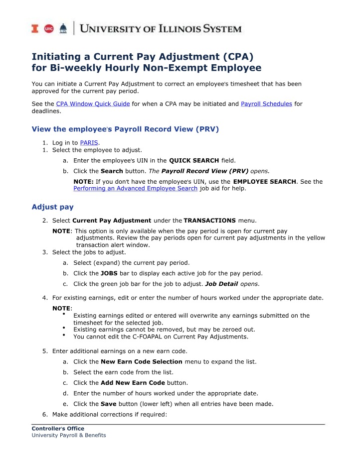 Initiating a CPA for Bi-weekly Hourly Non-Exempt Employees