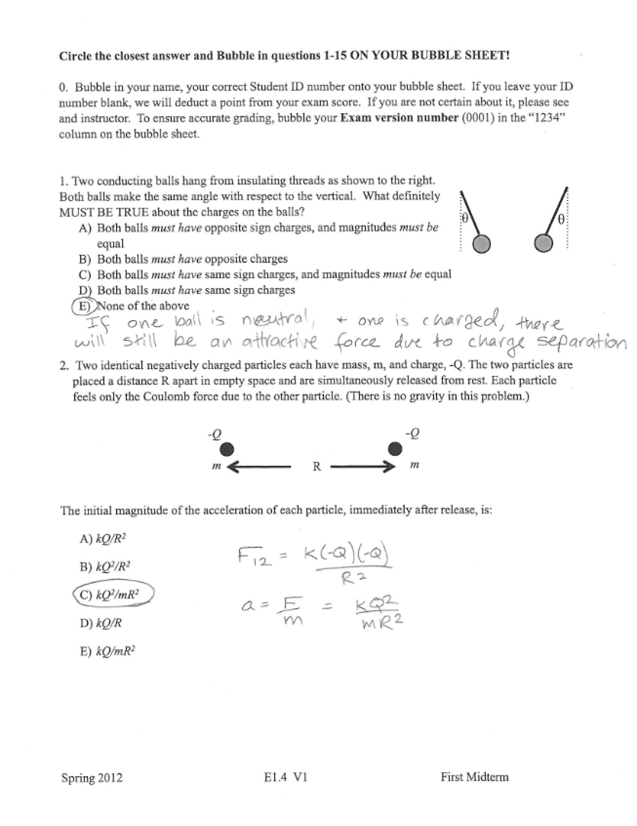 Solutions for Practice Examination One