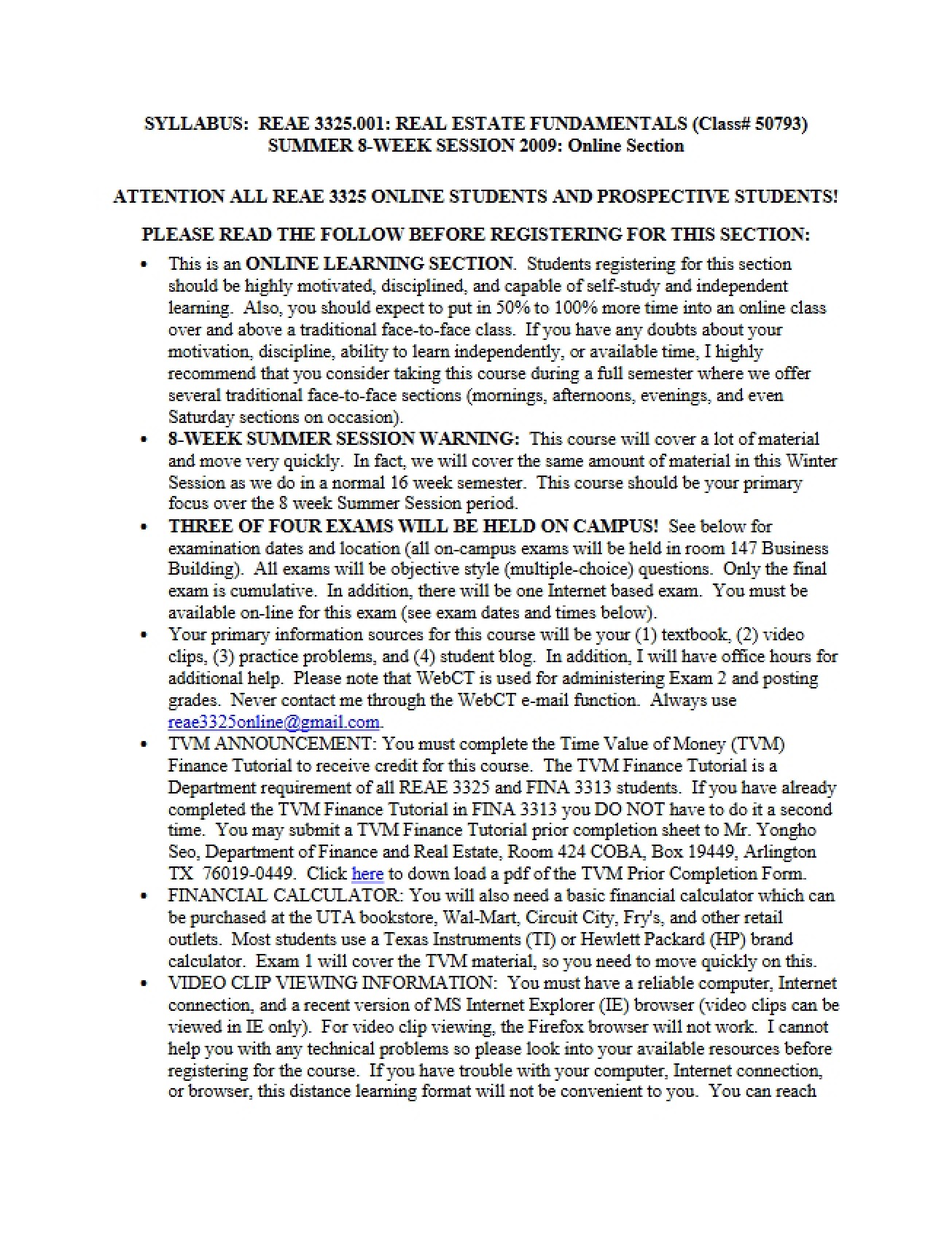 Real Estate Syllabus