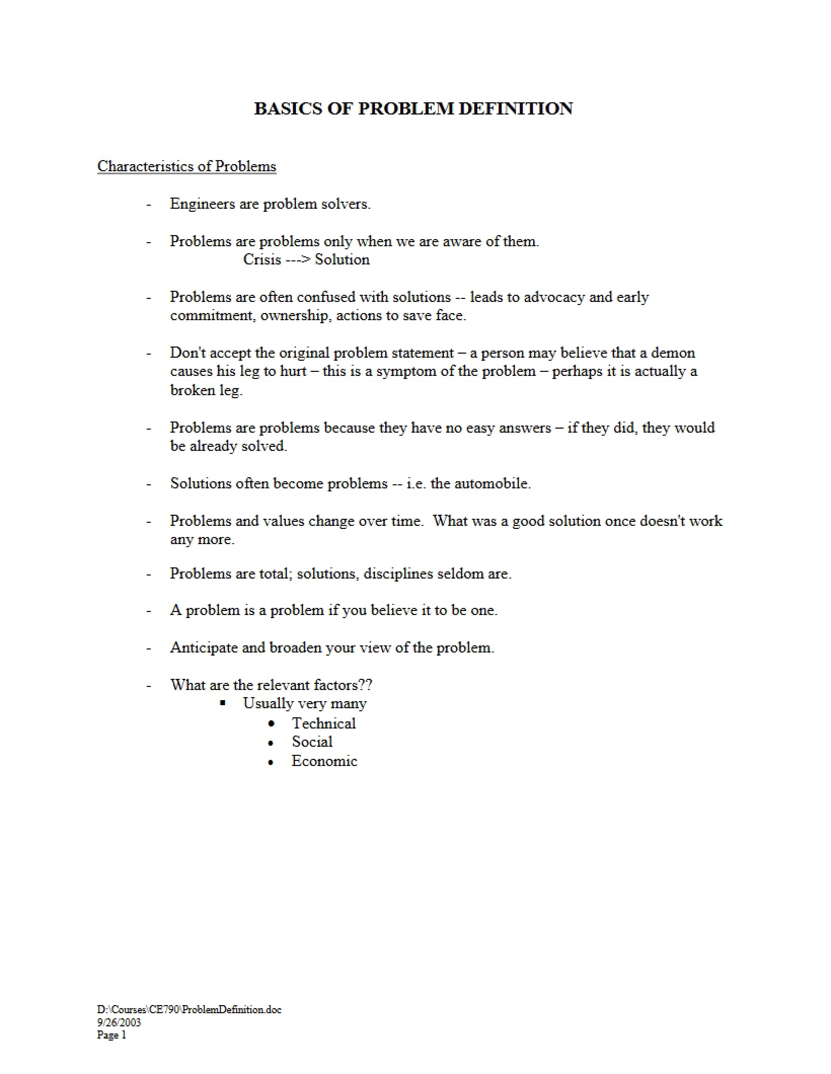 Problem Definition Basics