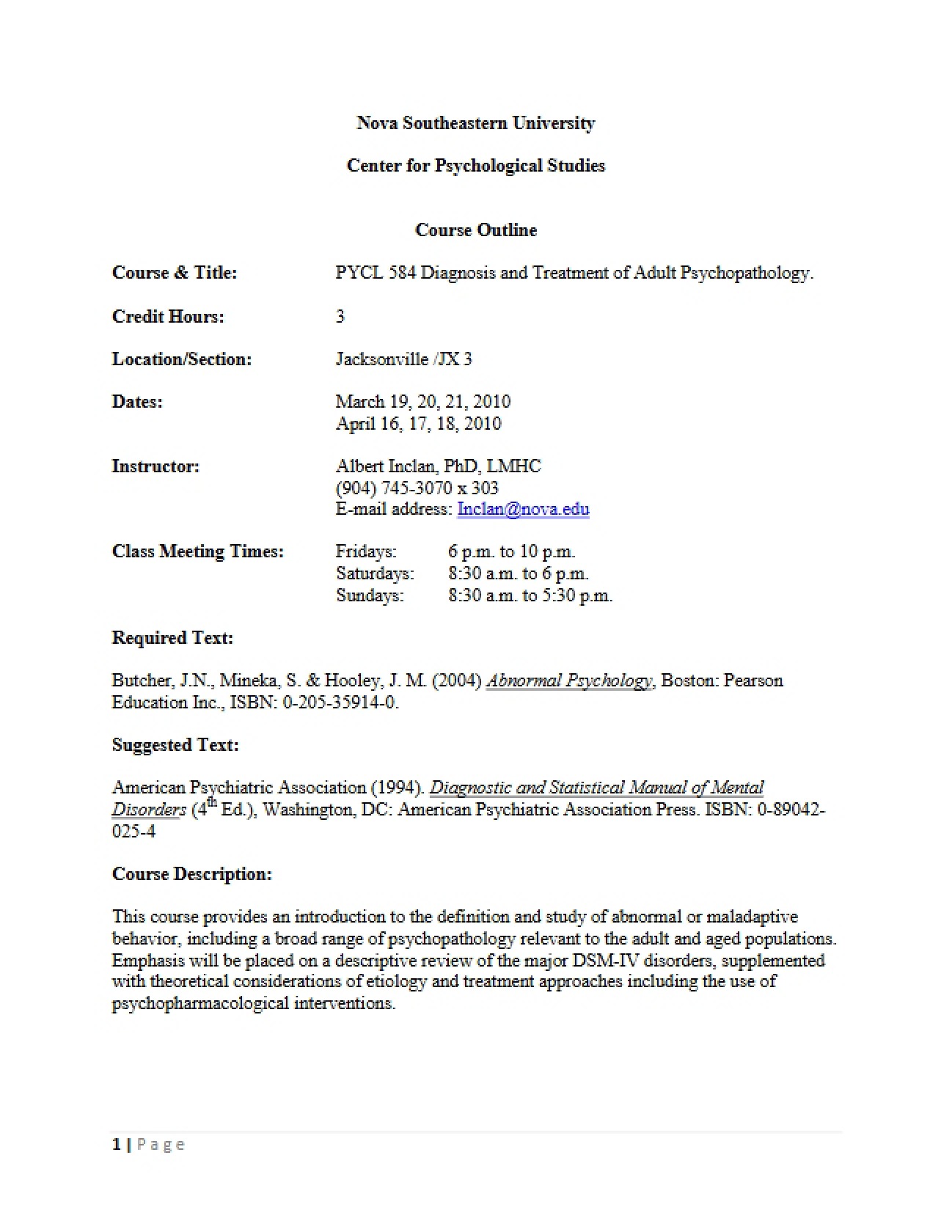 Treatment of Adult Psychopathology Syllabus