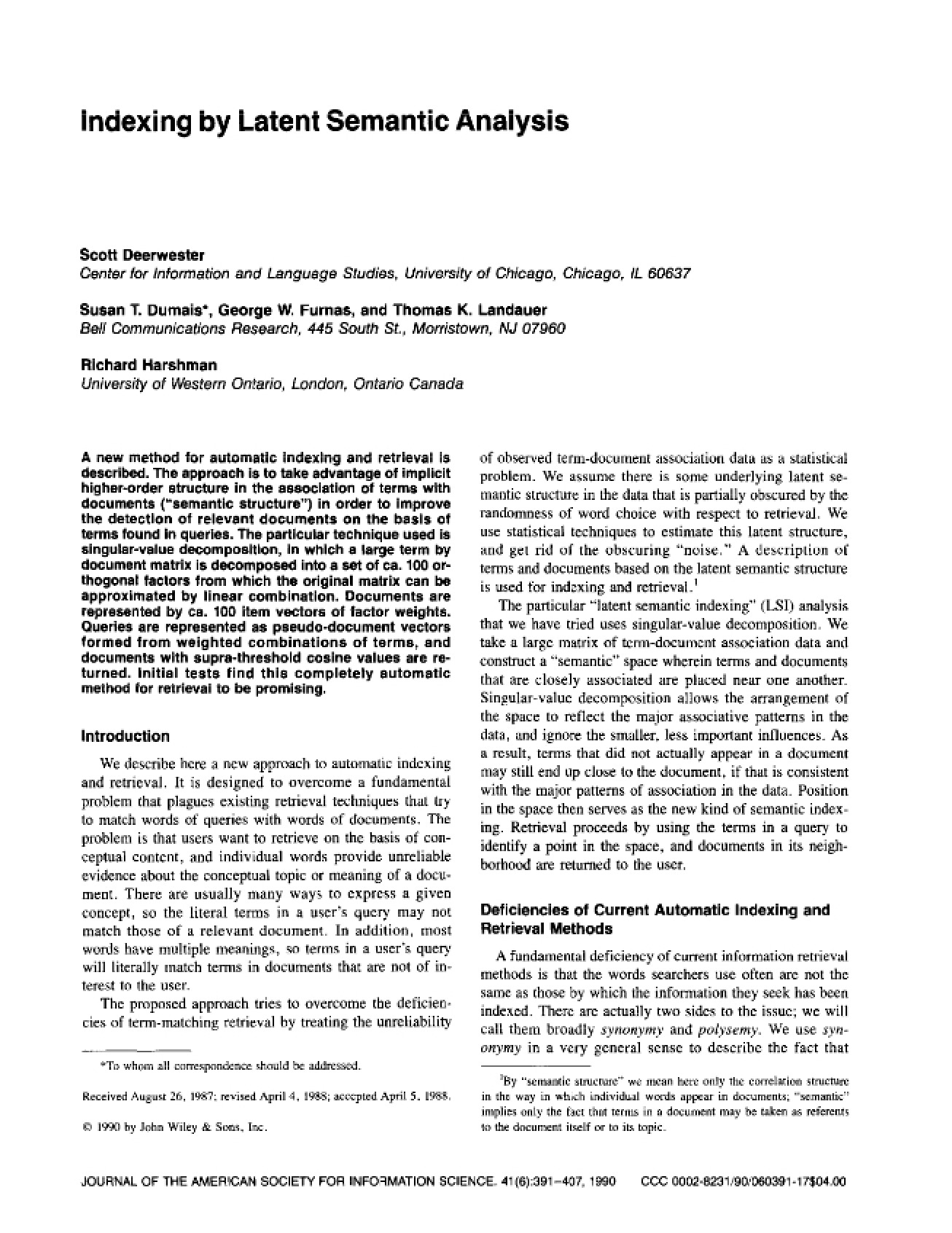 Guide to Indexing by Latent Semantic Analysis