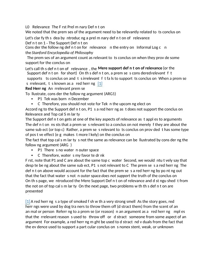 Relevance in Arguments - Support and Definition