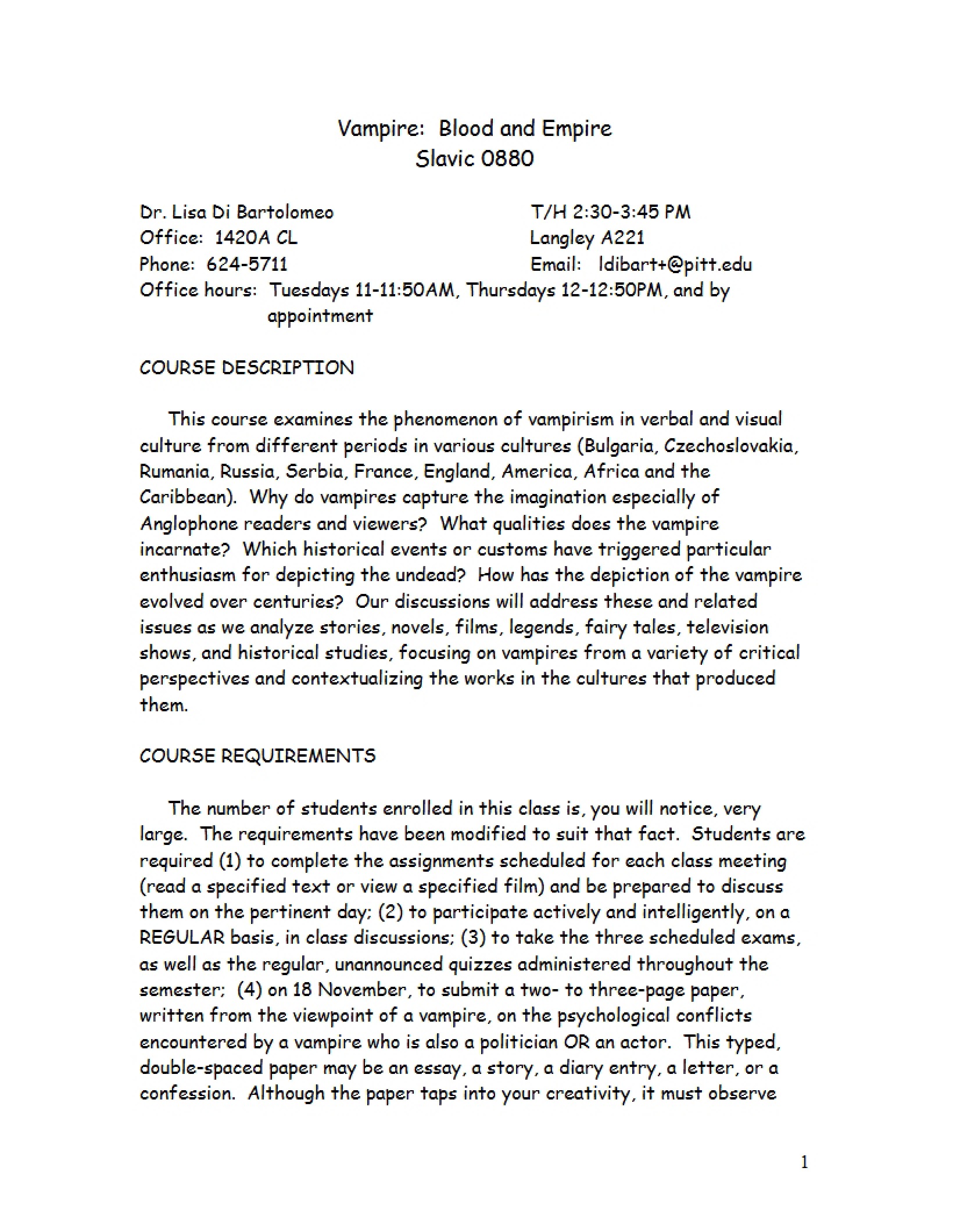 Slavic Vampire Syllabus