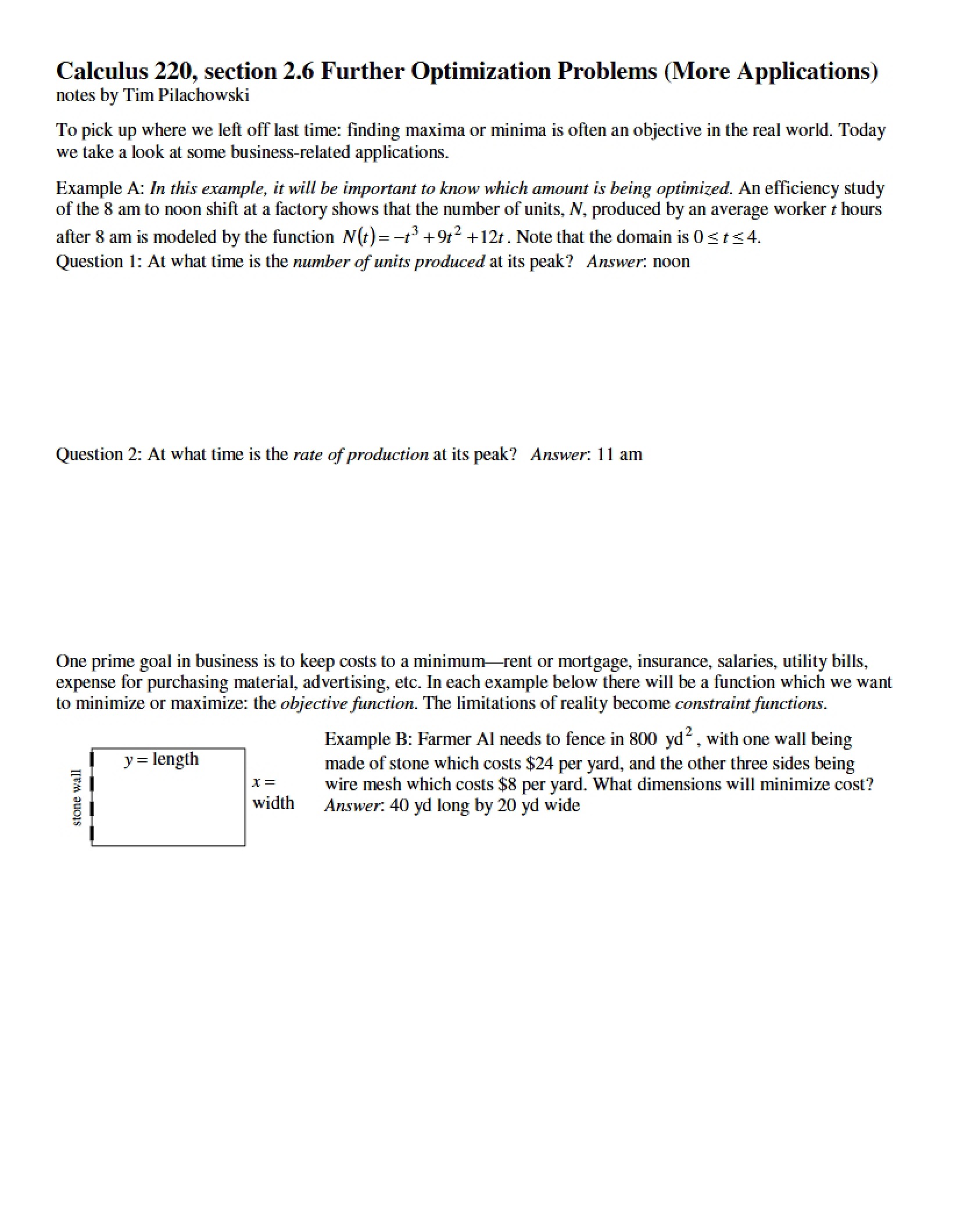 Optimization Problems Continued