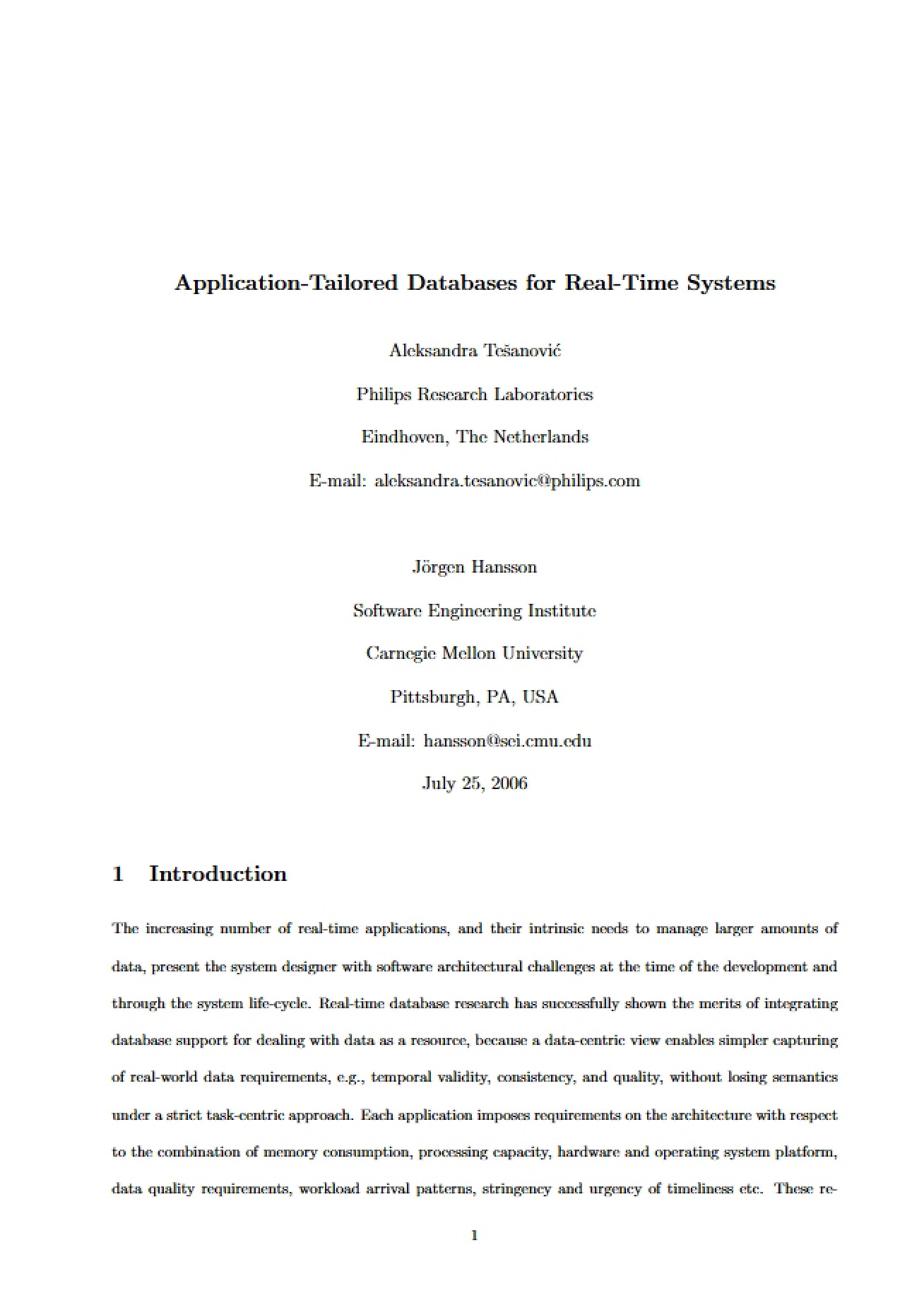 Real-Time Systems Application-Tailored Databases