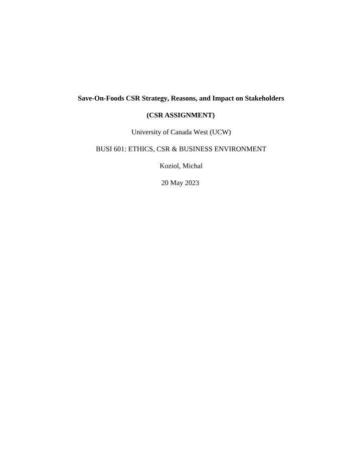 Save-On-Foods - CSR Strategy, Reasons, and Stakeholder Impact
