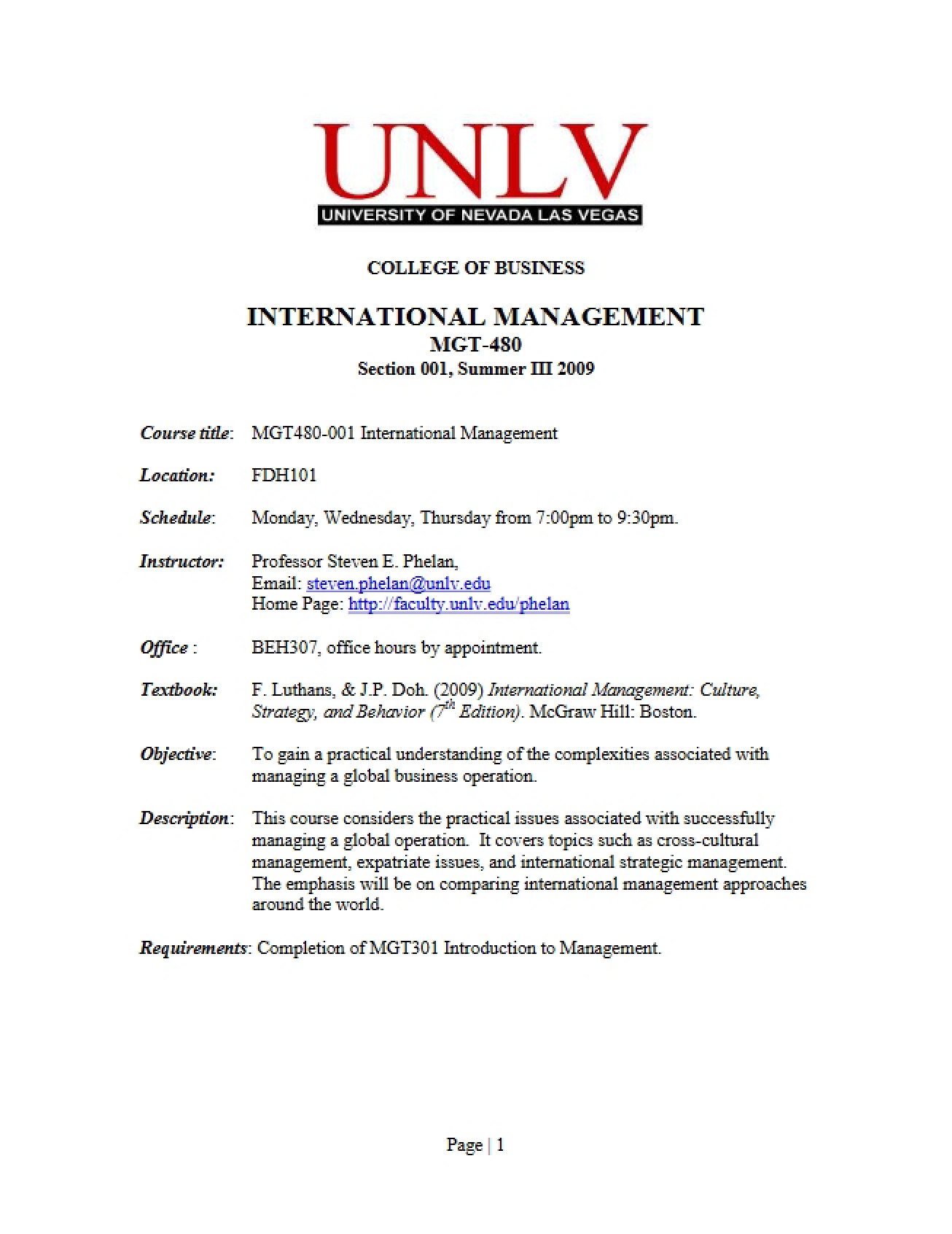 International Management Course Outline