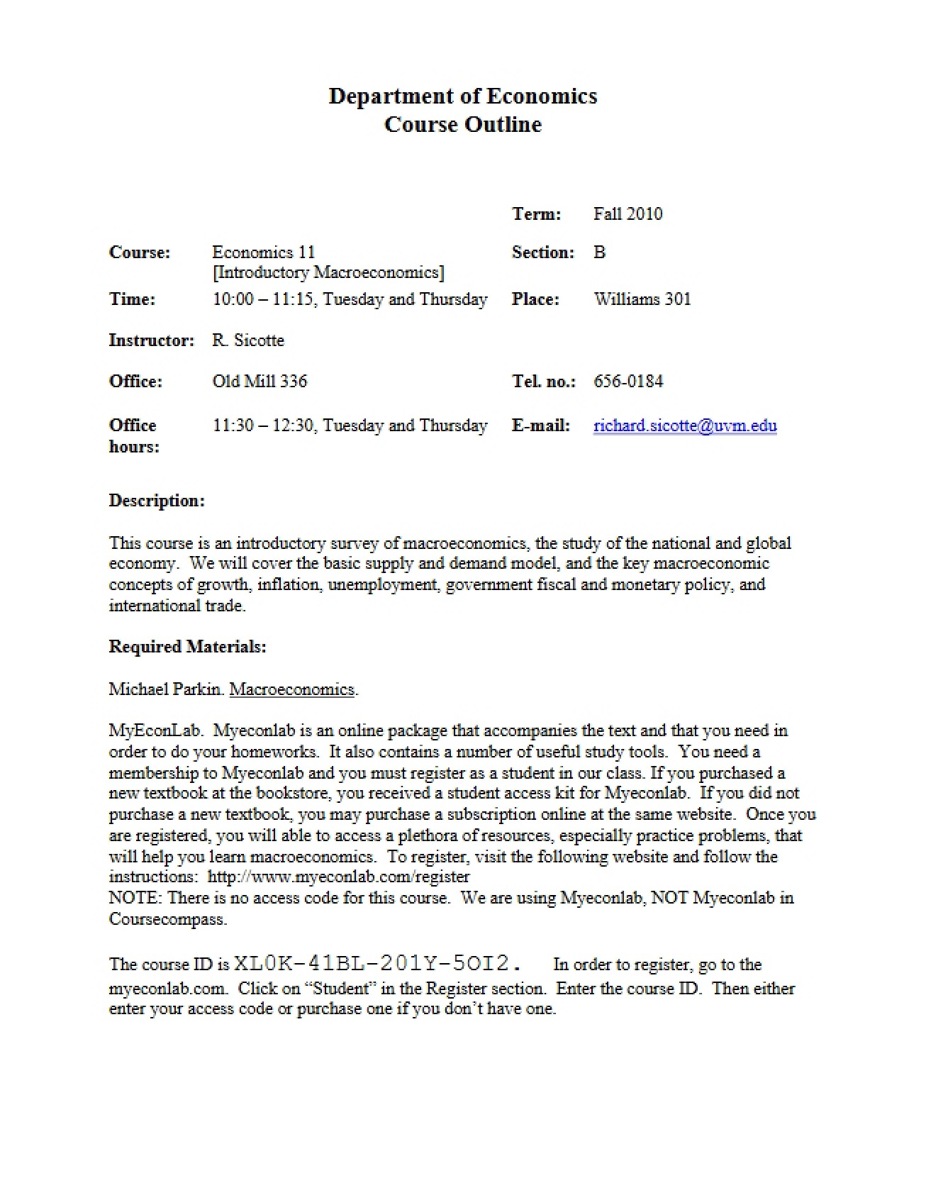 Principles of Macroeconomics Course Outline