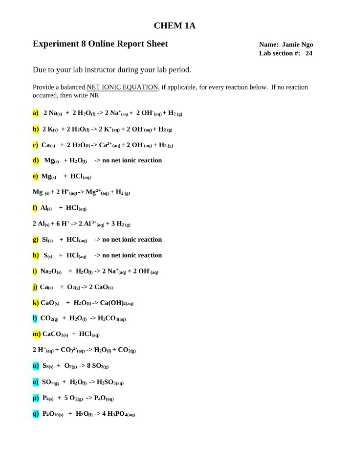 Online Report Sheet - Experiment 8