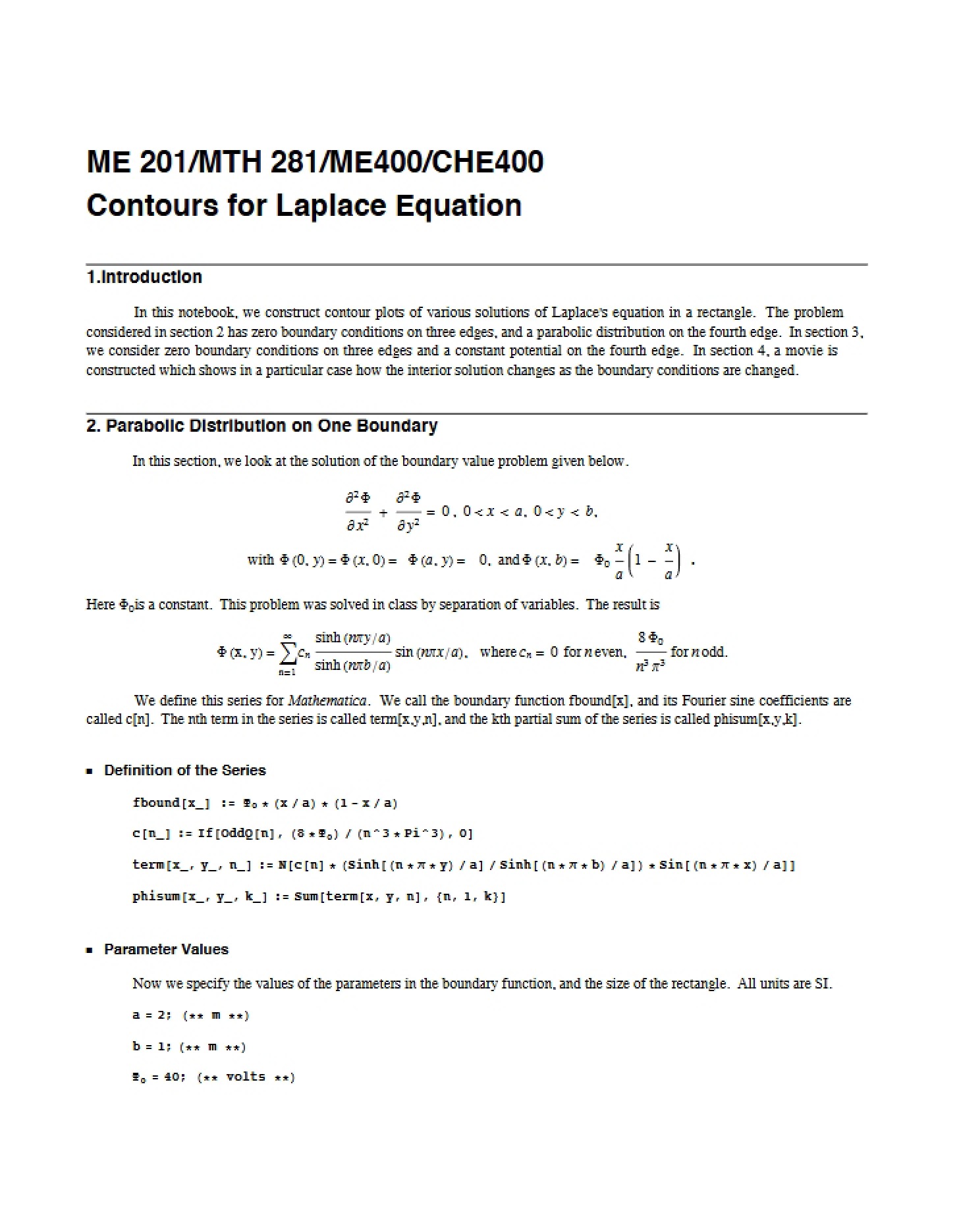 Laplace Equation Contours