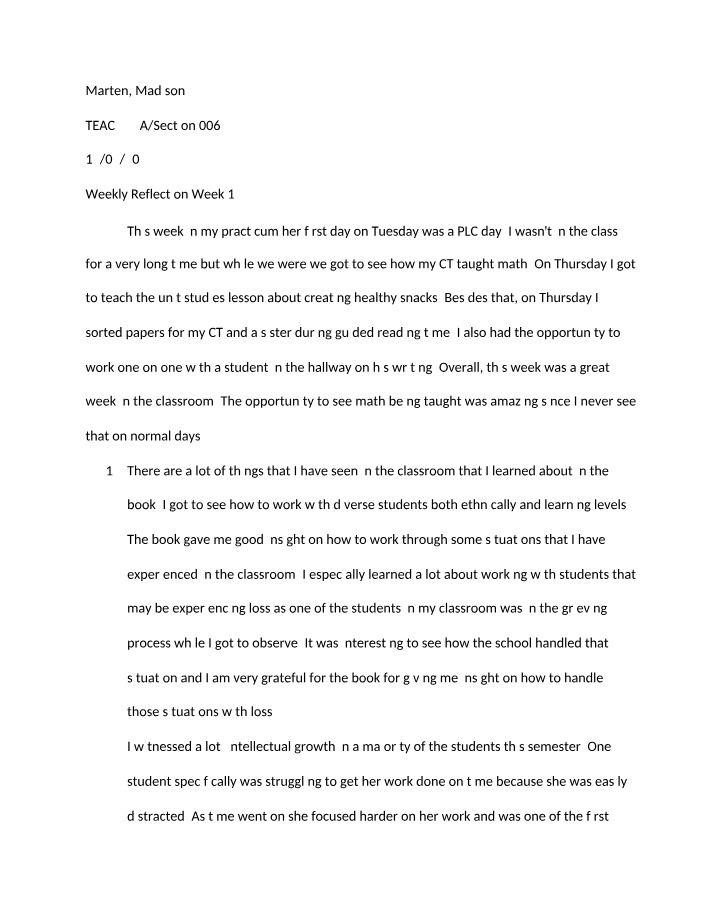 Teaching Practicum - Reflections on Growth and Diversity