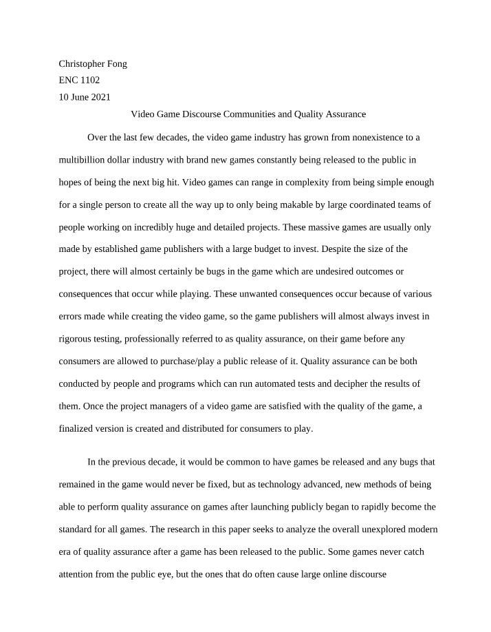 Video Game Discourse Communities and Quality Assurance
