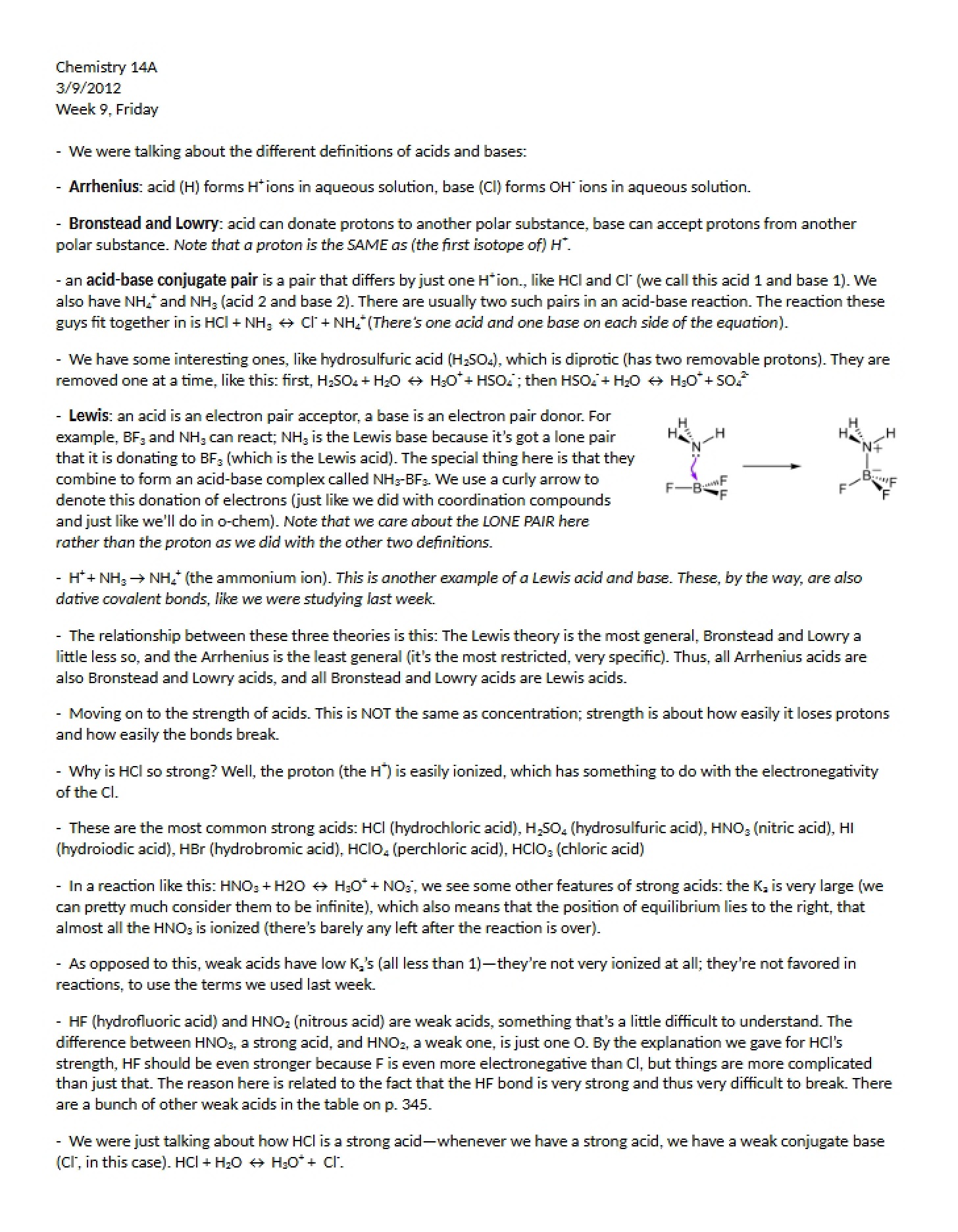 Chemistry 14A Notes (March 9, 2012)