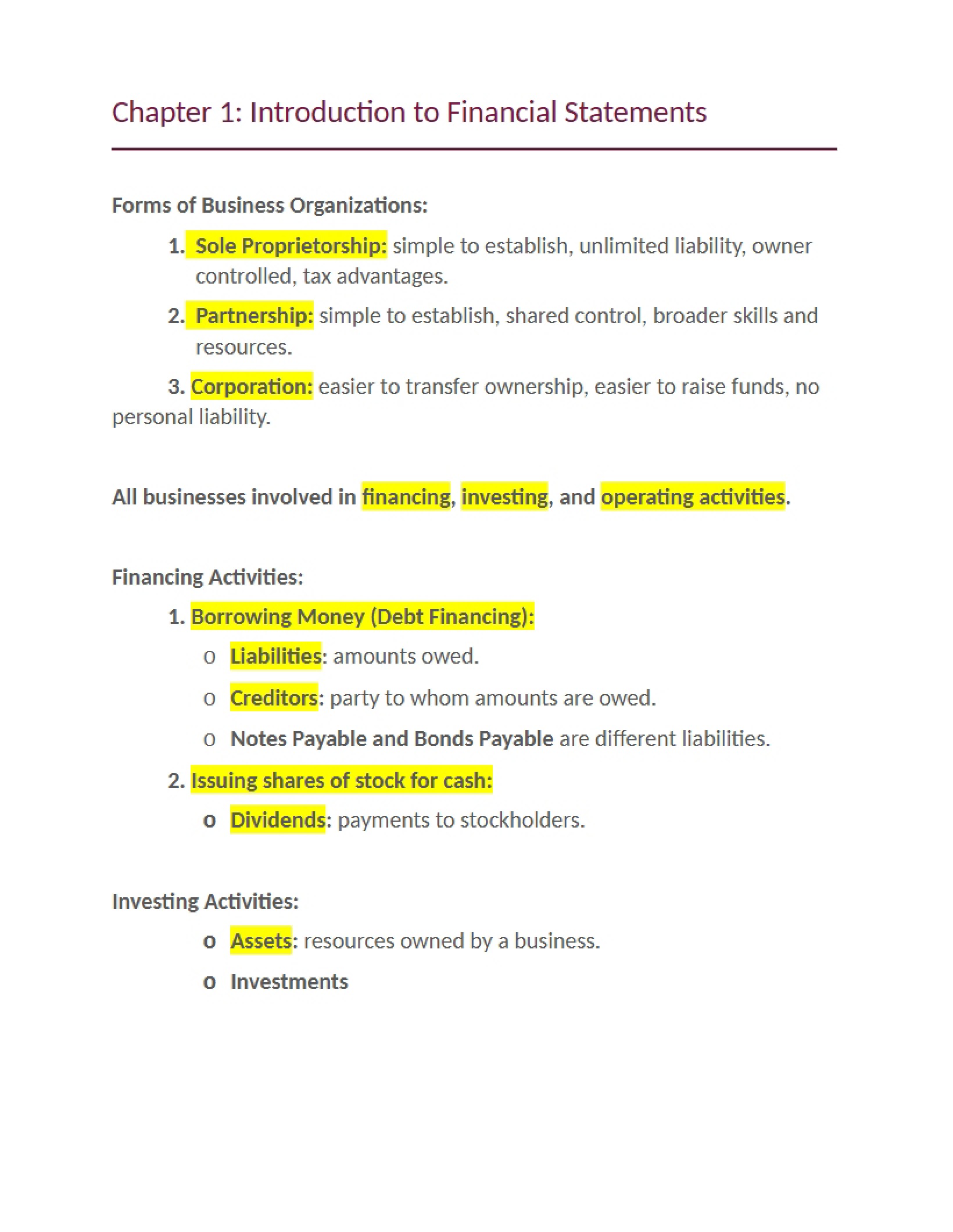 Notes for Chapter 1