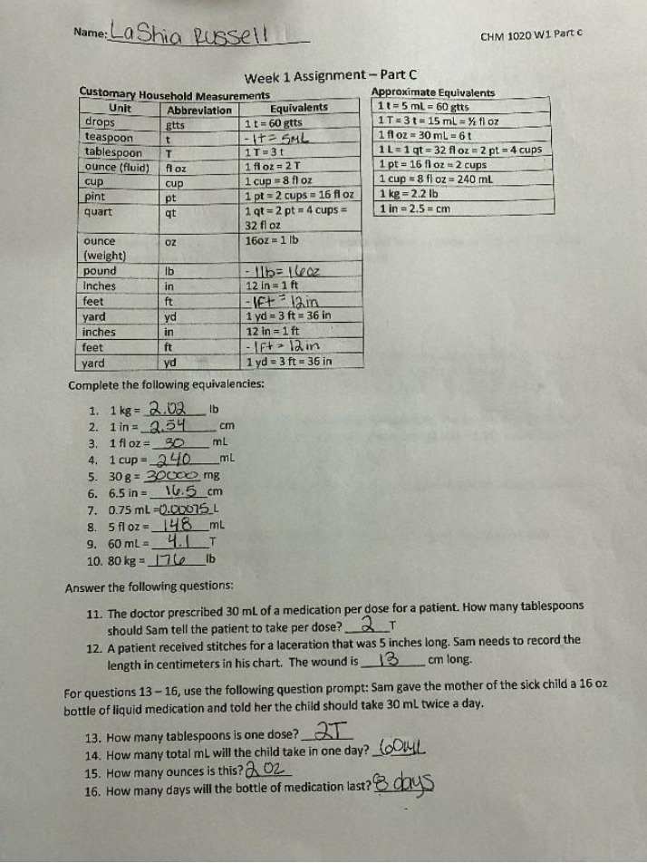 CHM 1020 Week 1 Part C